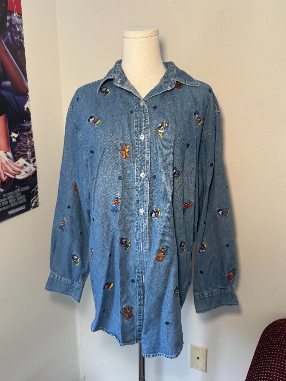 Retro Disney Store Long Sleeve Denim Embroidered Classic Character Button Up